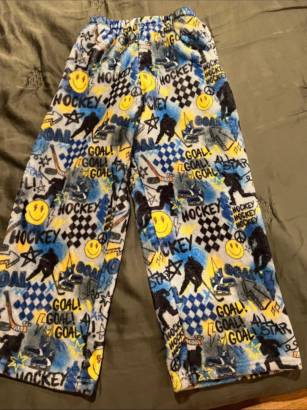 Kids Fleece Hockey Pajama Pants - Blue & Yellow